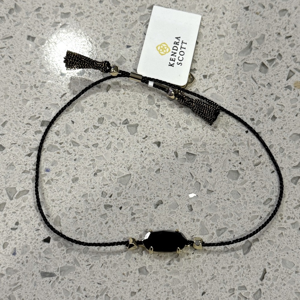 NWT Kendra Scott Everlyne Friendship Bracelet in Gold and Black Obsidian - Picture 3 of 6